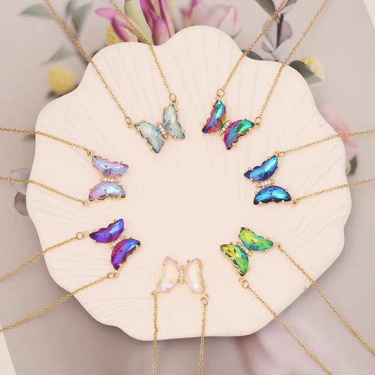 Gold Plated Butterfly Glass Necklace